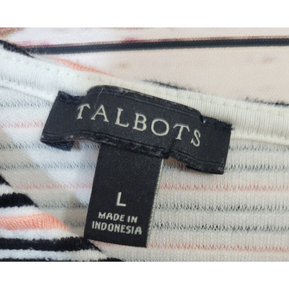 Talbots Pink Striped Stretch Short Sleeve Boho Peplum Top Women's Size Large - Picture 3 of 8